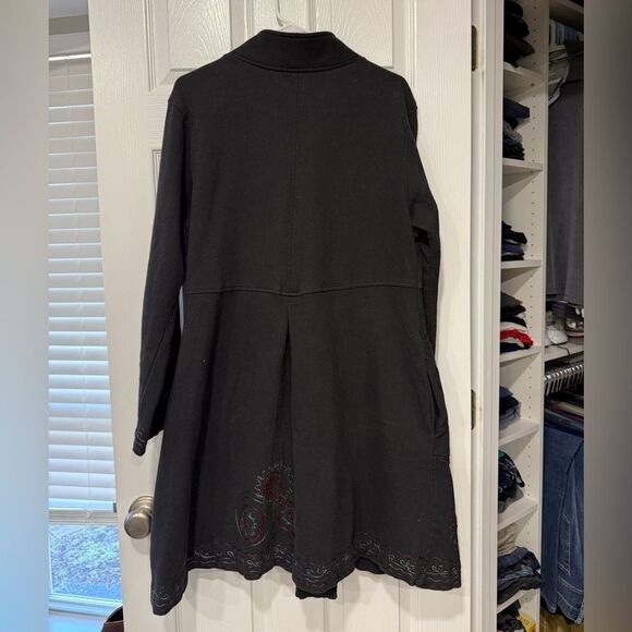 Dark Gray and Red Long Cardigan with Intricate Pattern Cotton size L - Picture 2 of 9